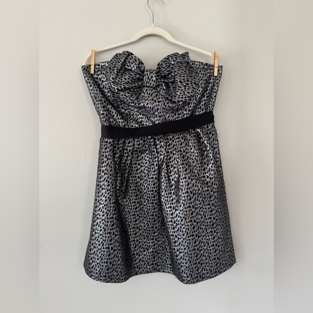 Y2K Charlotte Russe Strapless Metallic Animal Print Mini Dress with Bow